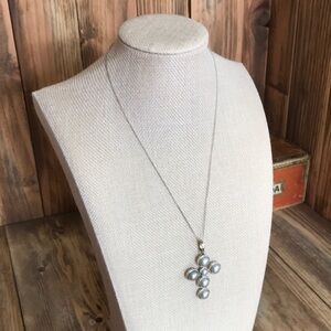 Silver grey prearl Cross Pendant Necklace